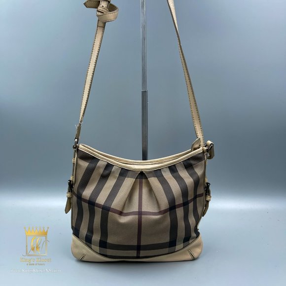 RARE Vintage Burberry Full Nova Check Beige Crossbody Shoulder Bag - Small